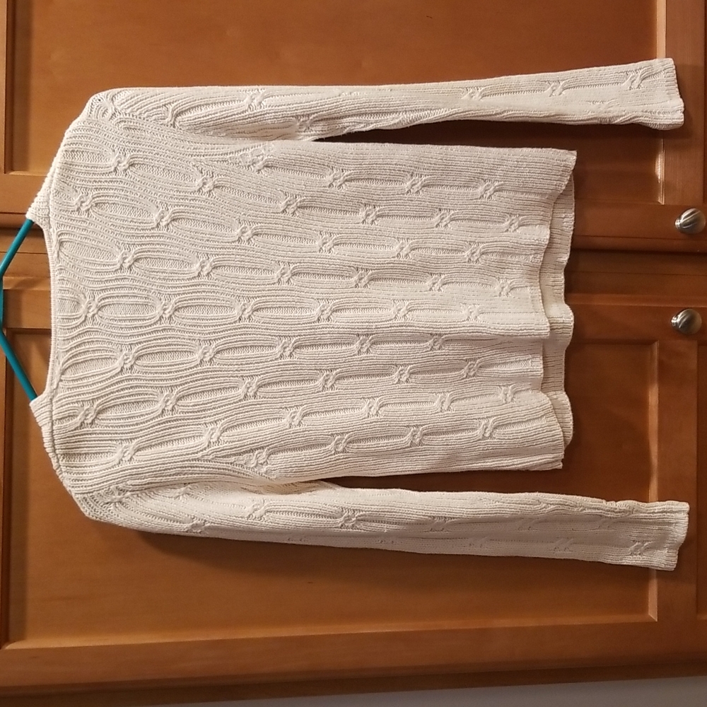 LIKE NEW Cullen soft cotton cable v-neck sweater Cream/Ivory size Small - Picture 3 of 3